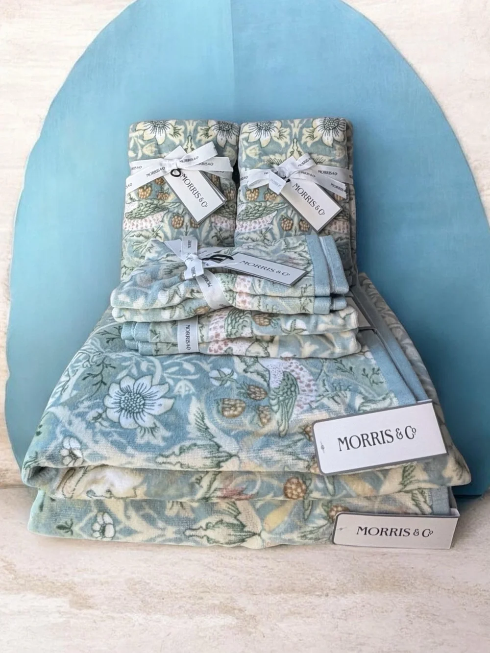 10 pieces Blue Floral birds towels set 2 bath towel,4 hand towel,4 finger tips